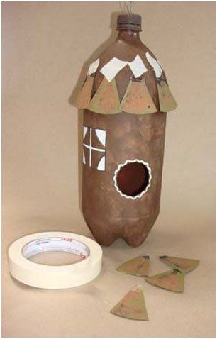 Old plastic bottle converted into bird house